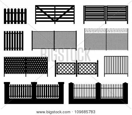 Silhouettes of fences.