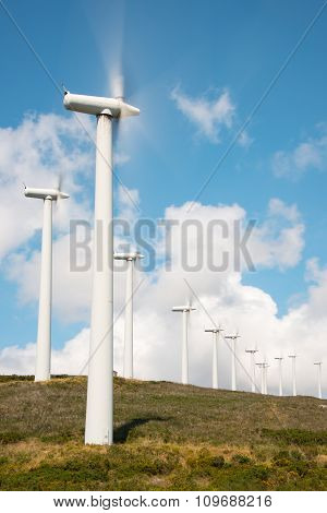 Wind Wheels Of Wind Power Plant On Hill