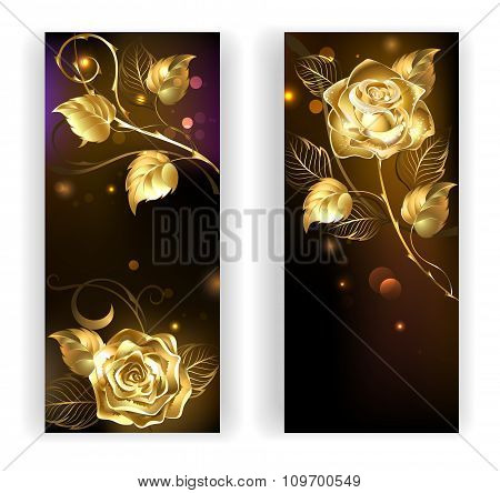 Two Banners With Gold Roses