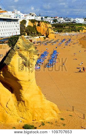 People enjoying the sun on Albufeira Beach