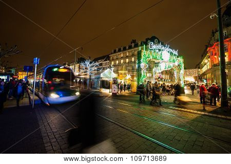 Traditional Christmas Market In The Historic Strasbourg France