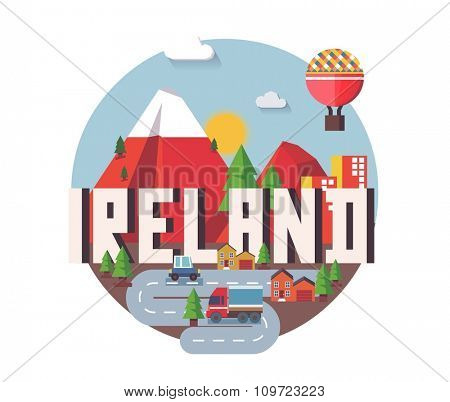 Ireland in europe is a beautiful country to visit. vintage vector illustration.