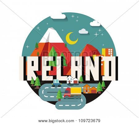 Ireland in europe is a beautiful country to visit. vintage vector illustration.