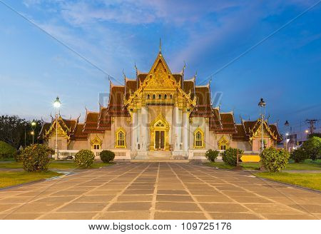 Marble Temple with beautiful sky after sunset