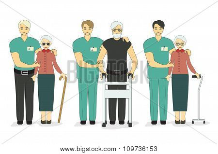 Senior Patients, Doctors And Volunteers.