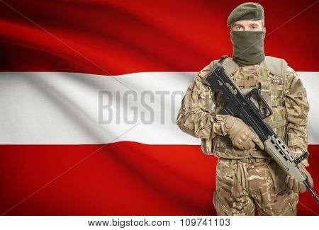 Soldier Holding Machine Gun With Flag On Background Series - Austria