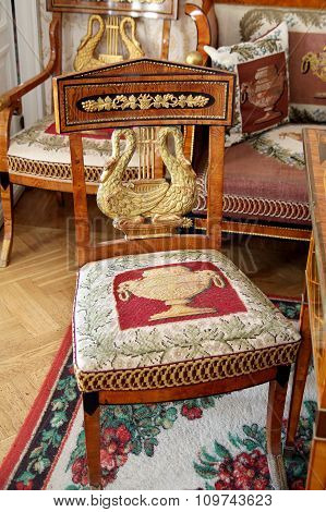 Antique Chair In The  Living Room Manor House In The Family Estate Of Lermontov Tarkhany