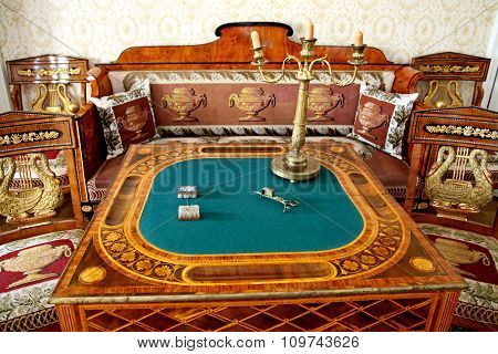 Card Table In The  Living Room Manor House In The Family Estate Of Lermontov Tarkhany