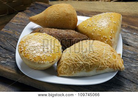 Savory traditional in Brazil, pie, kebab, drumstick, pastel.