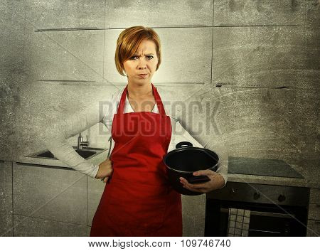 Home Cook Woman Confused And Frustrated In Apron Grunge Dirty Edit