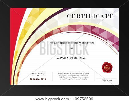 Competition Diploma Certificate Frame And Low Polygon Background. Vector Illustration.