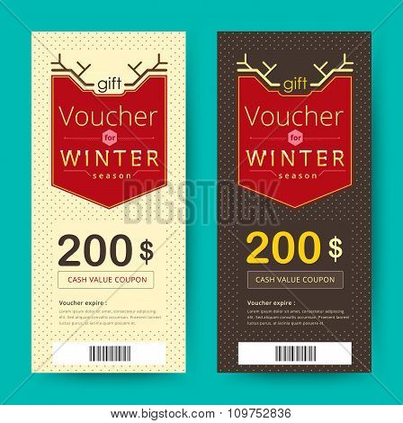Gift Voucher Template With Winter Season Concept. Vector Illustration.