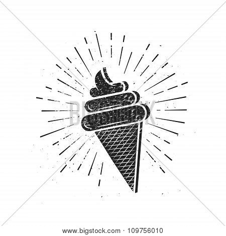 Vintage Ice Cream illustration with sunburst.