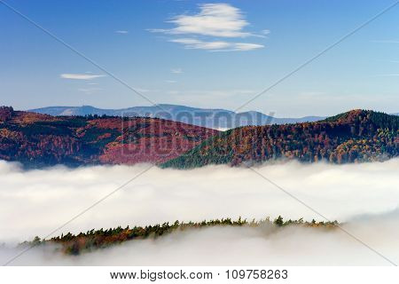 Great Overcast Over Alsace. View From Top Of The Mountain.