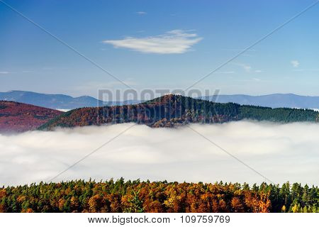Great Overcast Over Alsace. View From Top Of The Mountain.