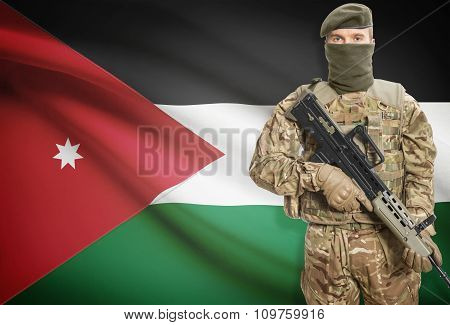 Soldier Holding Machine Gun With Flag On Background Series - Jordan