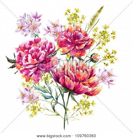 Watercolor raster peony