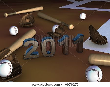 Algunas bolas de béisbol golpea y guantes con 2011 en centro