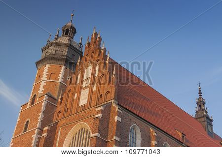 Poland, Kraków, Kazimierz, Bell Tower And West  End Of Corpus Christi Gothic Church