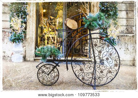 Xmas street decoration with vintage bike