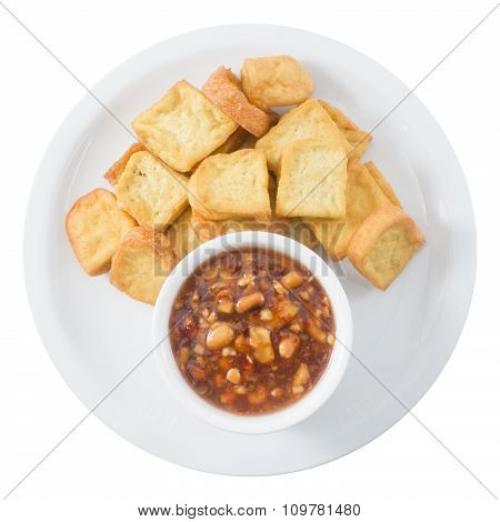 Golden Deep Fried Tofu On White Background