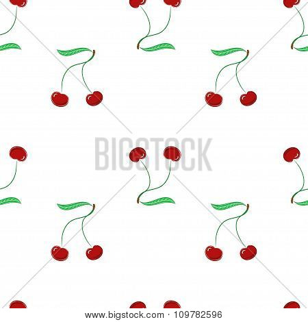 Seamless Pattern With Cute Cherries, In Vector