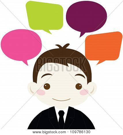Cute Businessman With Colorful Blank Speech Bubble