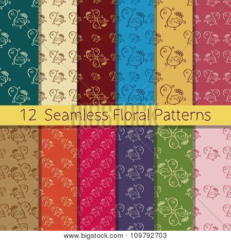 Hand Drawn Floral Seamless Pattern Set