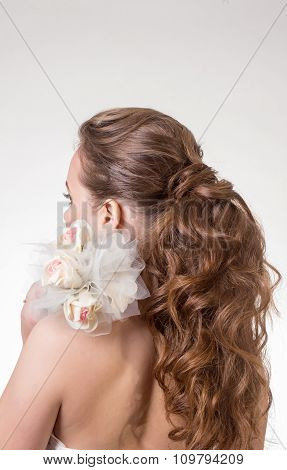 Beautiful long wavy hair. Back view