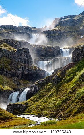The cascades of Klifbrekkufossar