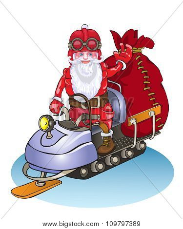 Santa goes on a snowmobile, it is lucky people gifts.