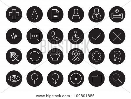 Medical black and white linear icons set