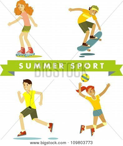 Set of summer sports and activities in flat style