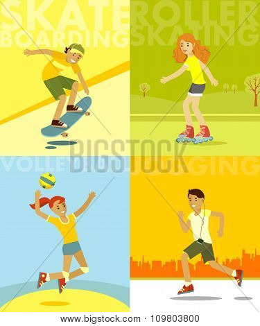 Set of summer sports and activities in flat style