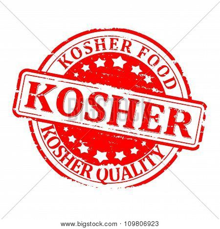 Damaged Red Round Seal With The Inscription - Kosher Food Quality - Illustration