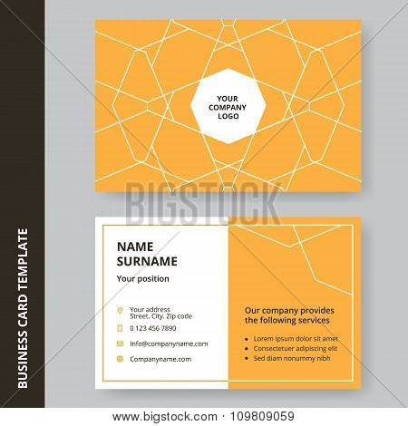 Modern yellow flat design business card with a outline pattern.