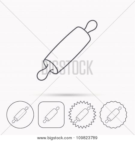 Rolling pin icon. Kitchen baker roller sign.