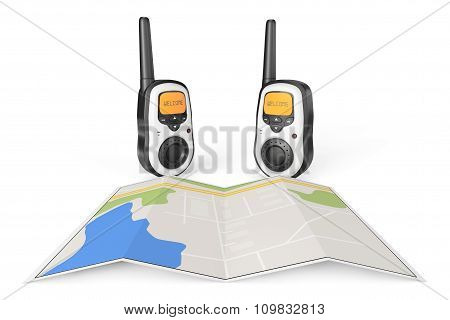 Two Walkie Talkie Radio With Map