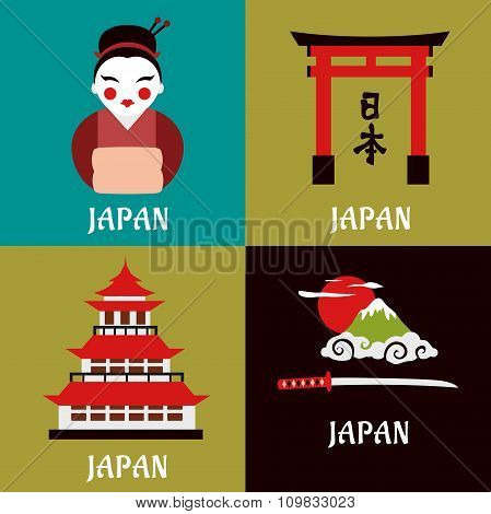 Japanese culture and religious flat icons