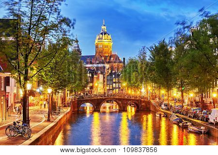 Beautiful Amsterdam City At The Evening Time.