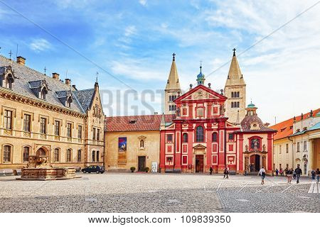 Prague, Czech Republic-september 05, 2015: Area Near Cathedral Of Saints Vitus.roman Catholic Metrop