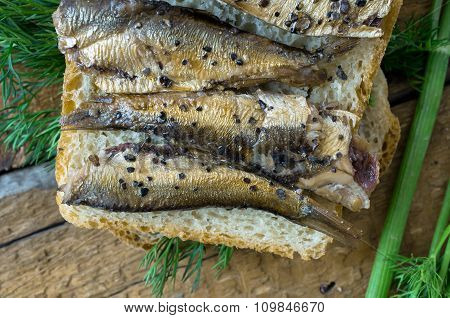 Sandwich With Sardines For The Background