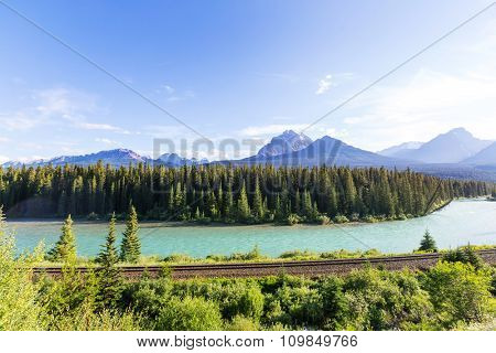 View over a river through the Rocky Mountains, Banff, Canada