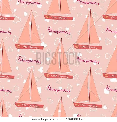 Wedding seamless pattern with sailing yacht