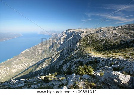 Panorama of Dinaric Mountains Alps sun sunset dawn Nature background Nature landscape Nature background sky colors vibrant Nature background Travel Tourism hiking Adventure Mount Nature background sunrise Nature background Summit Peaks mountain.