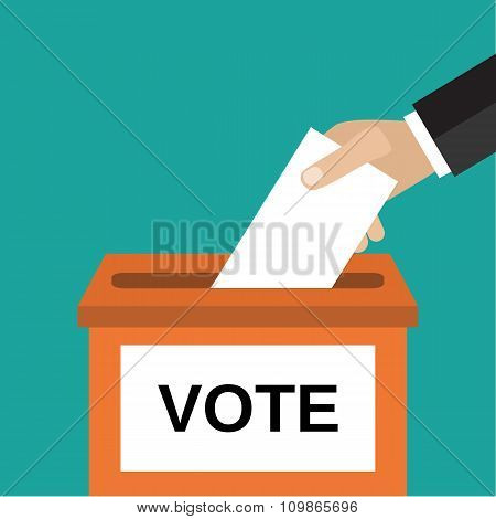 Human hand putting voting pape