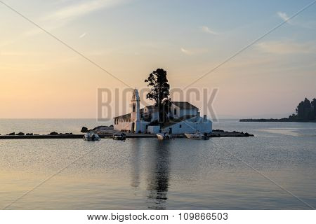 scene of Vlacherna monastery, Kanoni, Corfu, Greece