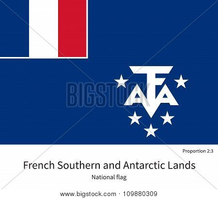 National flag of French Southern and Antarctic Lands with correct proportions, element, colors