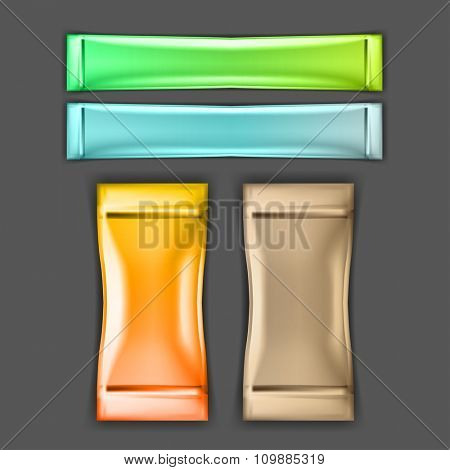Mockup template flow pack for branding and product designs.  Isolated realistic package with shadows. Easy to use for advertising and food products.