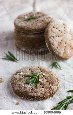 Finnish Rye Flat Bread On Rustic Background
